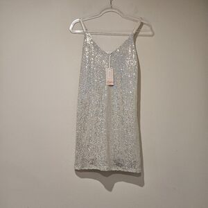 Candie's Glittering Silver Sequin Mini Dress, Size XS